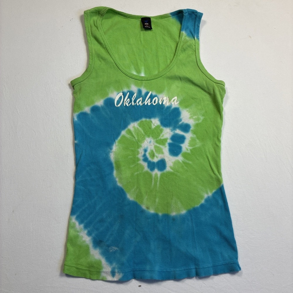 Women's Oklahoma Tie-Dye Tank Top Swirl Blue Green Extra Large Vintage